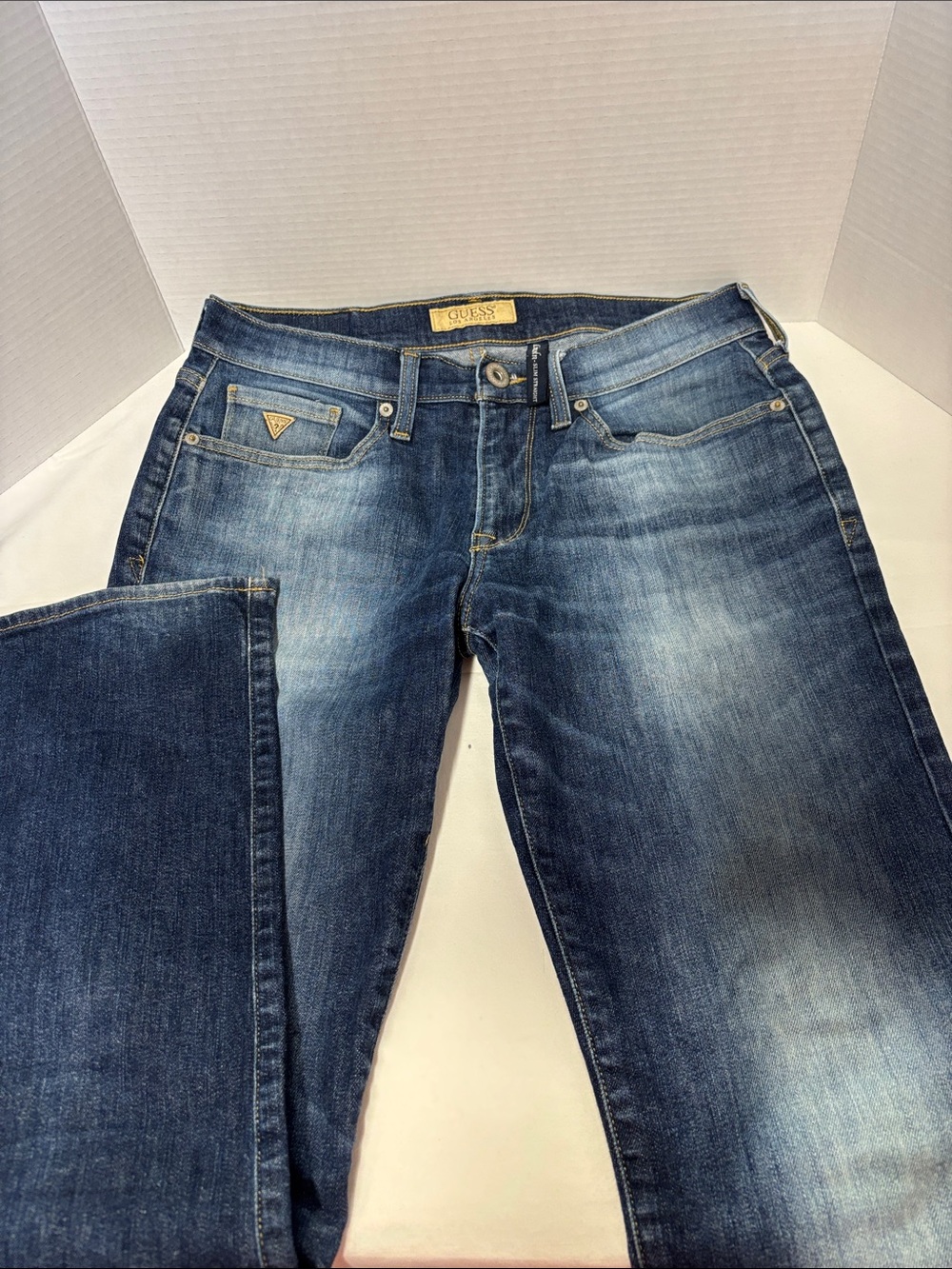 GUESS Men's Blue Straight-Leg Jeans with Faded Detailing